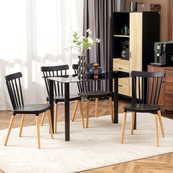 HOMCOM Set di 4 sedie nordiche, schienale alto, sedute in polipropilene, gambe in legno di faggio, 48 x 52,5 x 83 cm, Nero | Aosom Italy