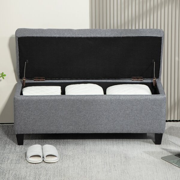 HOMCOM Panca, panca imbottita con contenitore, poliestere effetto lino, legno di caucciù, 100 x 40 x 44 cm, Grigio chiaro | Aosom Italy