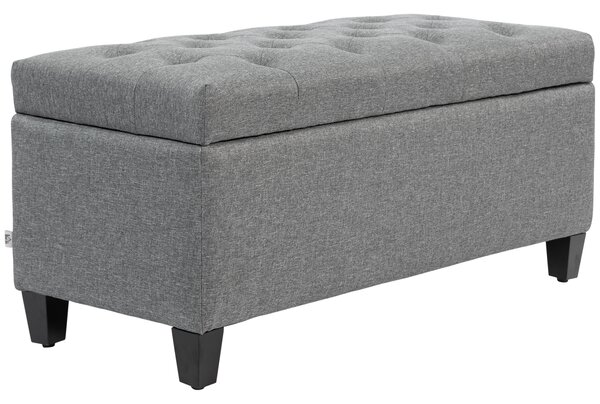 HOMCOM Panca, panca imbottita con contenitore, poliestere effetto lino, legno di caucciù, 100 x 40 x 44 cm, Grigio chiaro | Aosom Italy