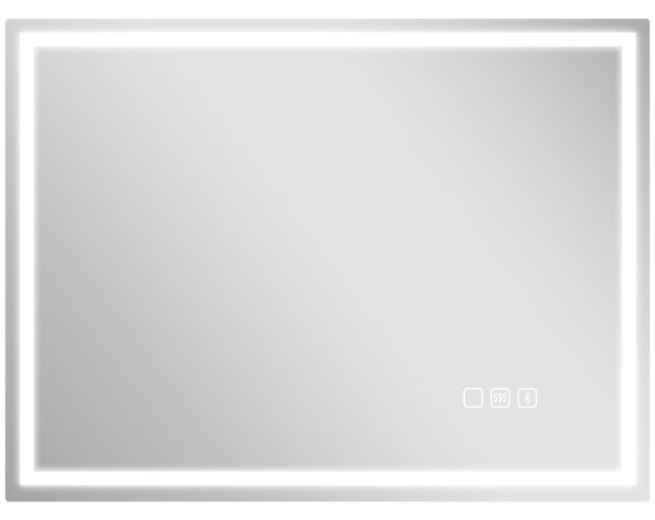 HOMCOM Specchio da bagno con illuminazione LED, pad antiappannamento, 3 colori regolabili, orologio, 600 x 800 mm, color argento | Aosom Italy