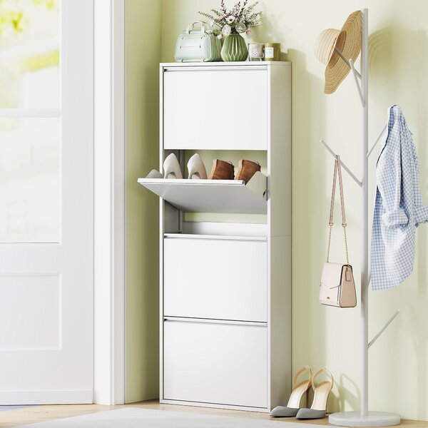 HOMCOM Scarpiera sottile in metallo per fino a 8 paia di scarpe, 4 ribalte, per ingresso, corridoio, Bianco | Aosom Italy