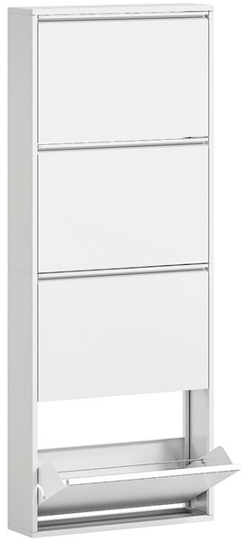 HOMCOM Scarpiera sottile in metallo per fino a 8 paia di scarpe, 4 ribalte, per ingresso, corridoio, Bianco | Aosom Italy