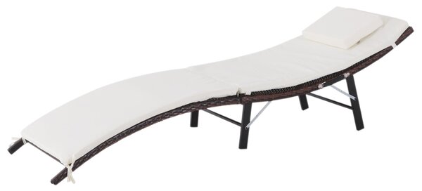 Lettino Prendisole Ergonomico in Acciaio con Cuscino Marrone e Bianco