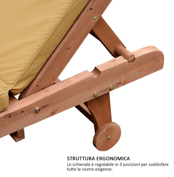 Lettino Prendisole in Legno con Vassoio e Materassino Marrone Chiaro