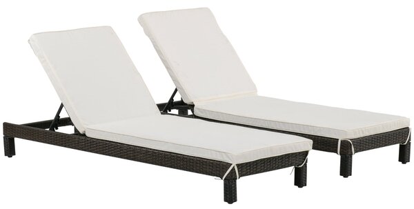 Set 2 Lettini Prendisole in Acciaio Marrone con Cuscino Crema