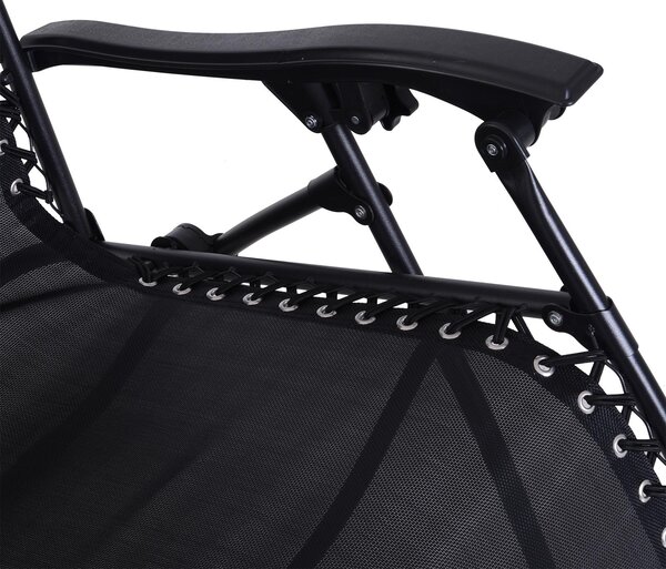 Sedia Sdraio Pieghevole Reclinabile Lettino Relax a Gravità Zero in Textilene Nero 90x65x110 cm