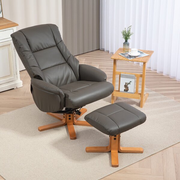 HOMCOM Poltrona relax con poggiapiedi, schienale regolabile, seduta reclinabile, imbottita, rivestimento sintetico, grigio | Aosom Italy