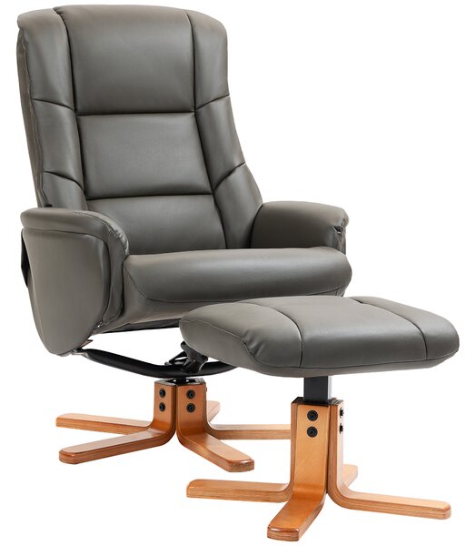 HOMCOM Poltrona relax con poggiapiedi, schienale regolabile, seduta reclinabile, imbottita, rivestimento sintetico, grigio | Aosom Italy