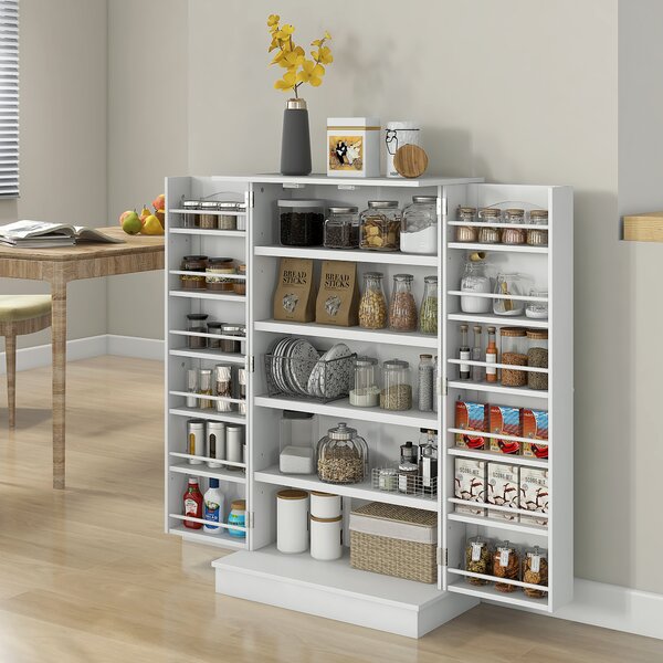 HOMCOM Armadio cucina Dispensa 2 ante con 5 ripiani e 12 portaspezie - 60 x 30 x 104 cm - bianco | Aosom Italy