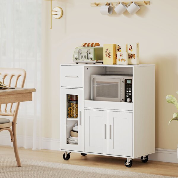 HOMCOM Mobile da cucina su ruote, mobiletto da cucina con ripiani, cassetti, ripiano regolabile, foro passacavi, bianco | Aosom Italy