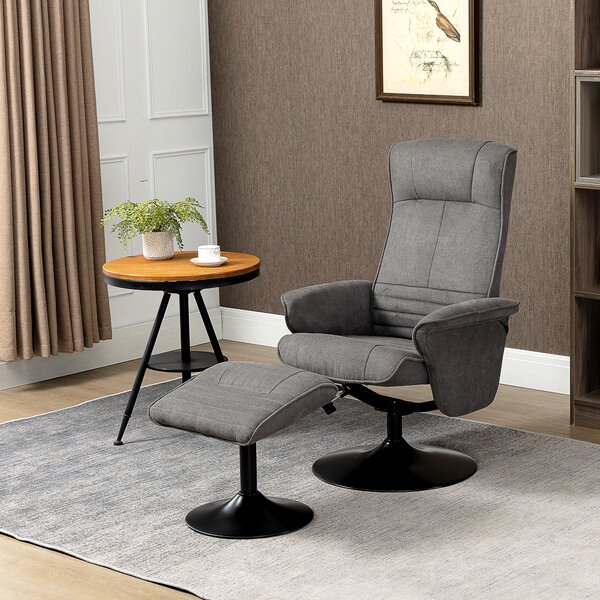 HOMCOM Poltrona relax con pouf, schienale regolabile, 69 cm x 71 cm x 104 cm, grigio scuro + nero | Aosom Italy