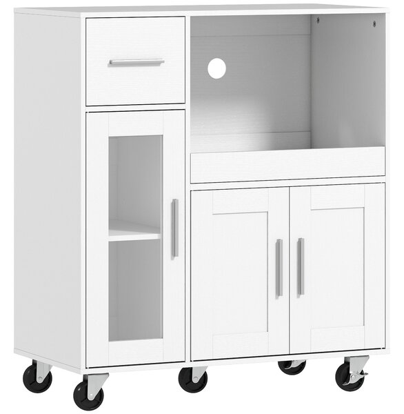 HOMCOM Mobile da cucina su ruote, mobiletto da cucina con ripiani, cassetti, ripiano regolabile, foro passacavi, bianco | Aosom Italy