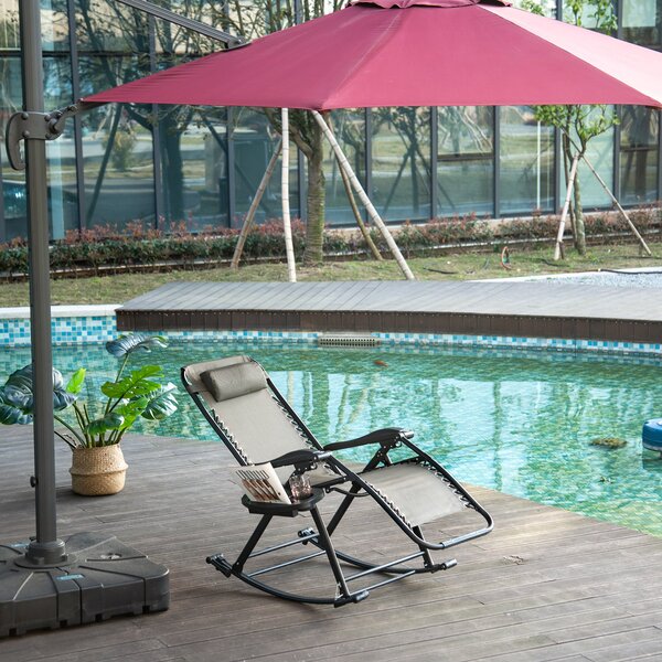 Sedia Sdraio a Dondolo Reclinabile con Poggiapiedi e Porta Bicchieri Grigio 120x67x102 cm