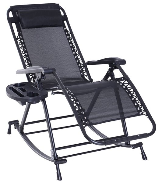 Sedia Sdraio a Dondolo Reclinabile con Poggiapiedi e Porta Bicchieri Nero 120x67x102 cm