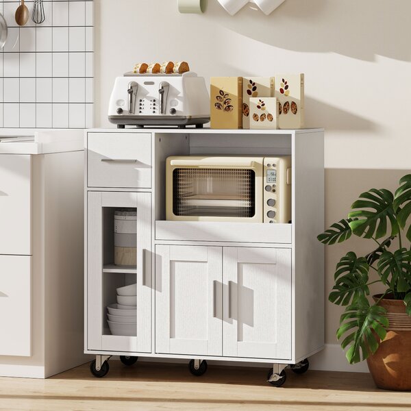 HOMCOM Mobile da cucina su ruote, mobiletto da cucina con ripiani, cassetti, ripiano regolabile, foro passacavi, bianco | Aosom Italy