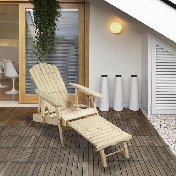 Lettino Prendisole Adirondack in Legno da Giardino con Poggiapiedi