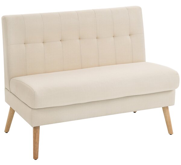 HOMCOM Divano 2 posti, schienale capitonné, gambe in legno, imbottitura spessa, effetto lino, per spazi ridotti, beige | Aosom Italy