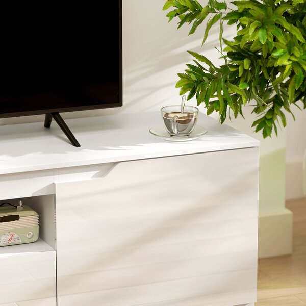 HOMCOM Lowboard TV, finitura lucida, per TV fino a 165,1 cm, 3 scomparti, cassetto, 160 x 38 x 43 cm, Bianco | Aosom Italy