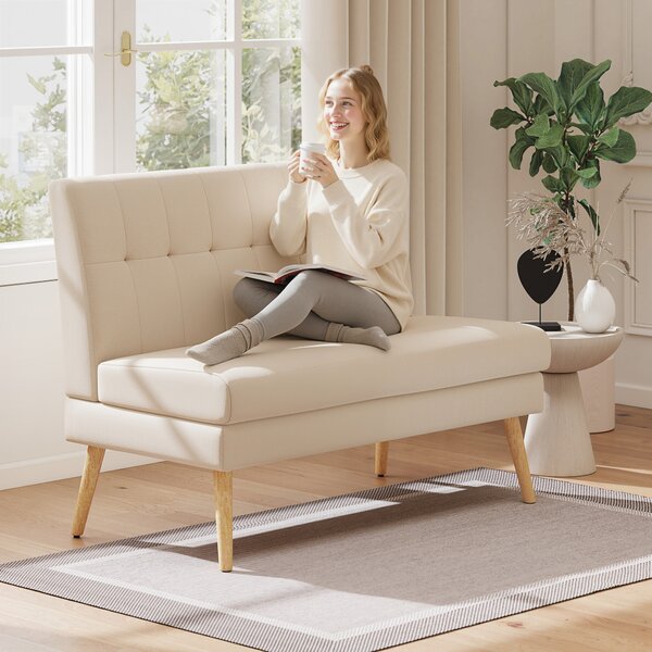 HOMCOM Divano 2 posti, schienale capitonné, gambe in legno, imbottitura spessa, effetto lino, per spazi ridotti, beige | Aosom Italy