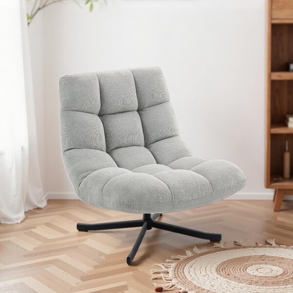 HOMCOM Poltrona girevole lounge con seduta ampia, effetto chenille idrorepellente, gambe incrociate in acciaio, Grigio chiaro | Aosom Italy