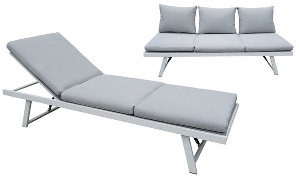 Lettino Prendisole Divano 3 Posti da Giardino con Tavolino in Alluminio Falstaff Grigio