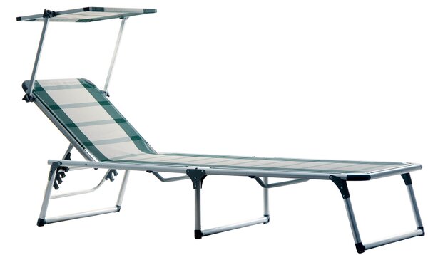 Lettino Prendisole Pieghevole da Giardino in Alluminio con Tettuccio Vorghini Bianco e Verde