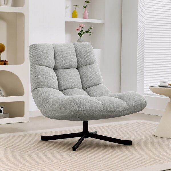 HOMCOM Poltrona girevole lounge con seduta ampia, effetto chenille idrorepellente, gambe incrociate in acciaio, Grigio chiaro | Aosom Italy