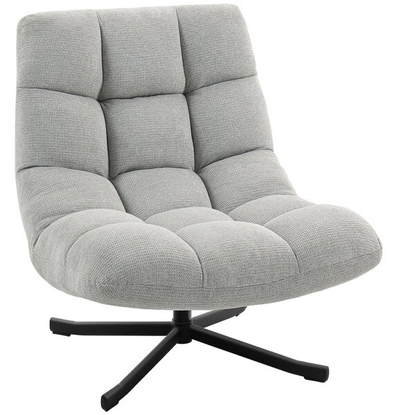 HOMCOM Poltrona girevole lounge con seduta ampia, effetto chenille idrorepellente, gambe incrociate in acciaio, Grigio chiaro | Aosom Italy