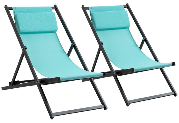 Set 2 Sedie Sdraio Pieghevoli in Alluminio 96,35x58x91,5 cm Rex Azzurro
