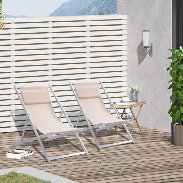 Set 2 Sedie Sdraio Pieghevoli in Alluminio 96,35x58x91,5 cm Rex Bianco