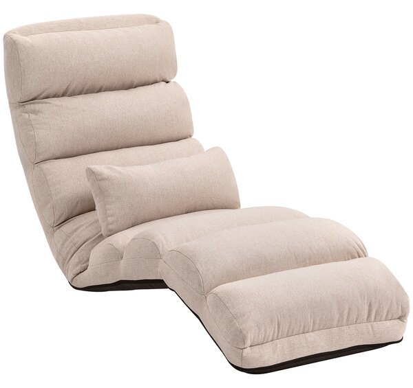HOMCOM Poltrona letto singola con schienale e poggiatesta regolabili in 5 posizioni, 58x119x78 cm, beige | Aosom Italy