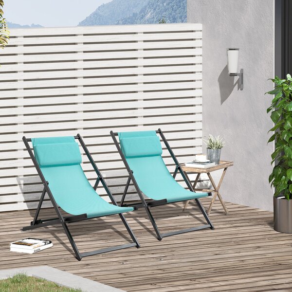 Set 2 Sedie Sdraio Pieghevoli in Alluminio 96,35x58x91,5 cm Rex Azzurro