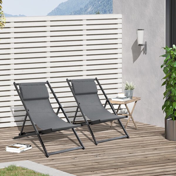 Set 2 Sedie Sdraio Pieghevoli in Alluminio 96,35x58x91,5 cm Rex Grigio