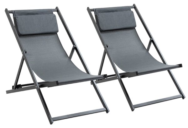 Set 2 Sedie Sdraio Pieghevoli in Alluminio 96,35x58x91,5 cm Rex Grigio