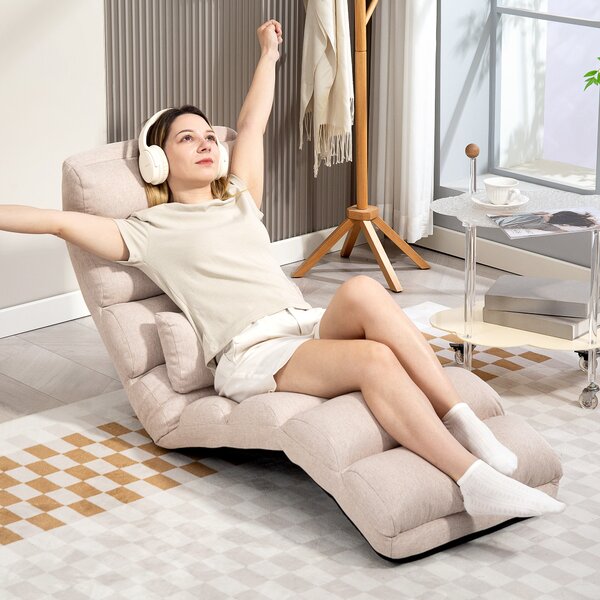 HOMCOM Poltrona letto singola con schienale e poggiatesta regolabili in 5 posizioni, 58x119x78 cm, beige | Aosom Italy
