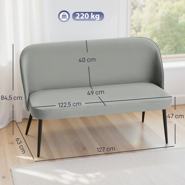 HOMCOM Divano 2 posti, divano imbottito moderno con struttura in metallo e legno, tessuto dall'aspetto vellutato, Grigio | Aosom Italy