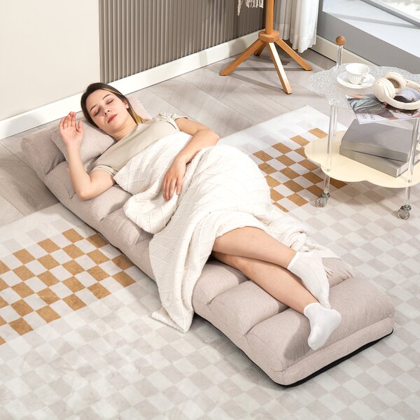 HOMCOM Poltrona letto singola con schienale e poggiatesta regolabili in 5 posizioni, 58x119x78 cm, beige | Aosom Italy