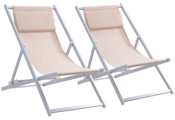Set 2 Sedie Sdraio Pieghevoli in Alluminio 96,35x58x91,5 cm Rex Bianco