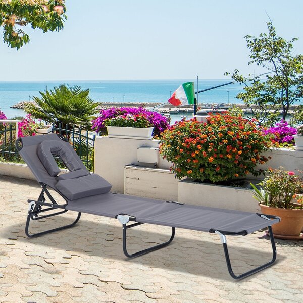 Lettino Prendisole Pieghevole da Giardino in Acciaio e Tessuto 190x56x28 cm Grigio
