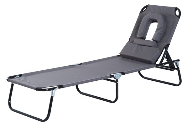 Lettino Prendisole Pieghevole da Giardino in Acciaio e Tessuto 190x56x28 cm Grigio