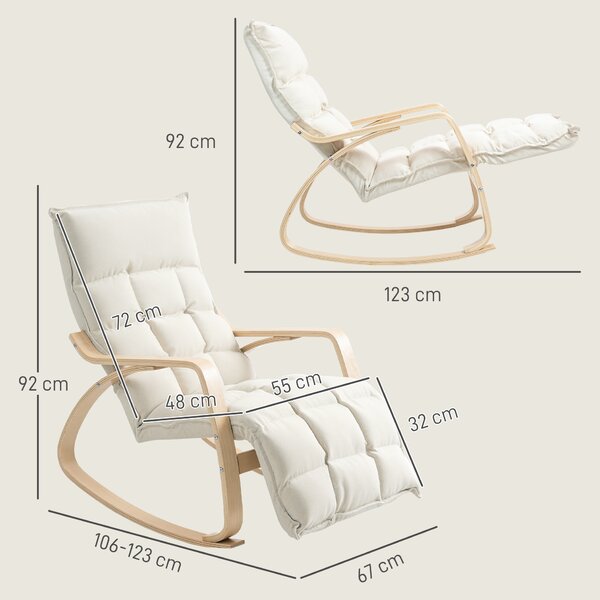 HOMCOM Poltrona a dondolo imbottita, poltrona relax con braccioli e telaio in acciaio, per soggiorno, camera da letto, Bianco crema | Aosom Italy