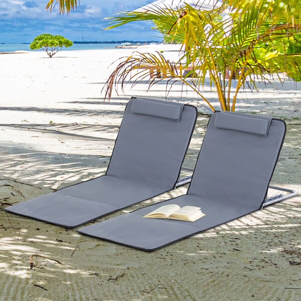 Set 2 Spiaggine Pieghevoli 48x134x45 cm Tappetino Portatile Grigio