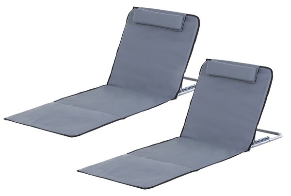 Set 2 Spiaggine Pieghevoli 48x134x45 cm Tappetino Portatile Grigio