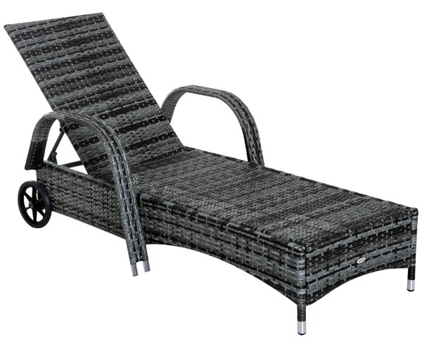Set 2 Lettini Prendisole da Giardino in Rattan Sintetico con Materassino Imbottito e Tavolino Grigio
