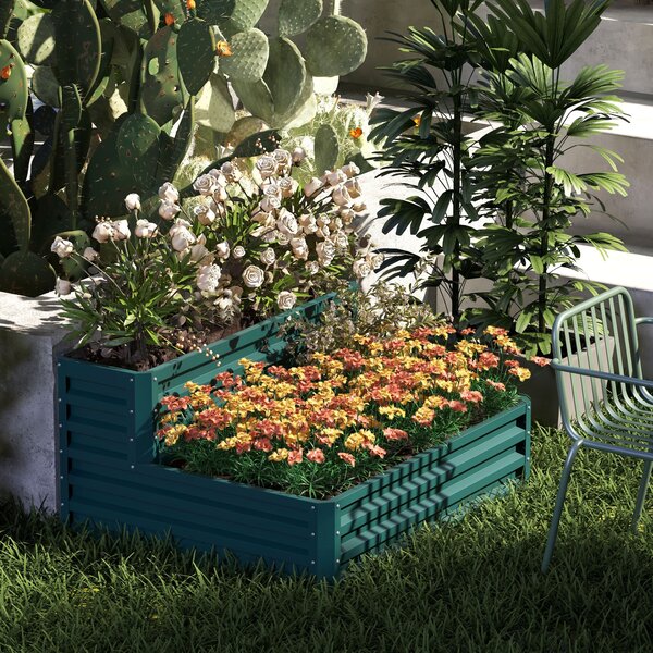 Outsunny Letto rialzato quadrato da giardino fondo aperto 2 livelli per erbe ortaggi frutta fiori 120 x 101 x 58 cm verde | Aosom Italy
