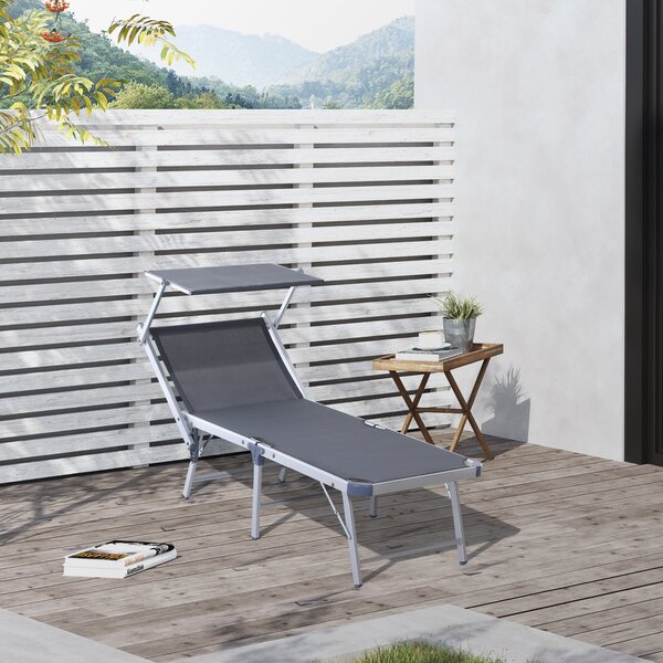 Lettino Prendisole Pieghevole da Giardino in Alluminio e Textilene Grigio