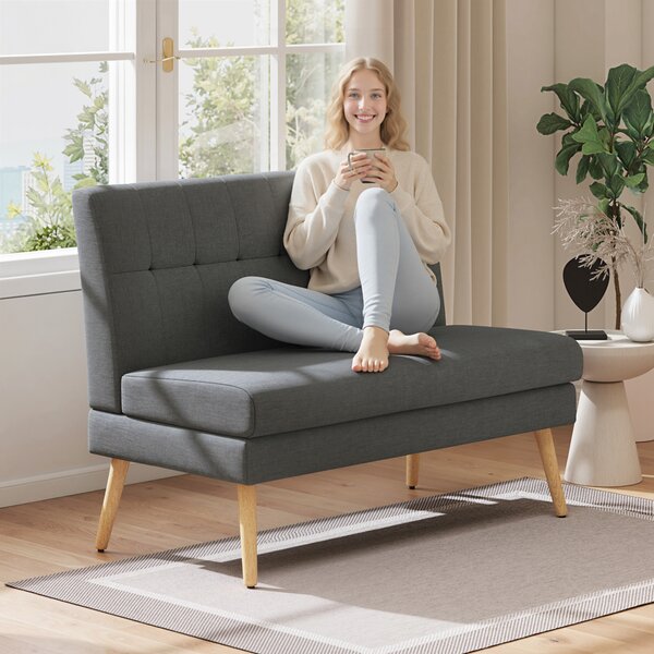 HOMCOM Divano 2 posti, schienale capitonné, gambe in legno, imbottitura spessa, effetto lino, per spazi piccoli, grigio | Aosom Italy