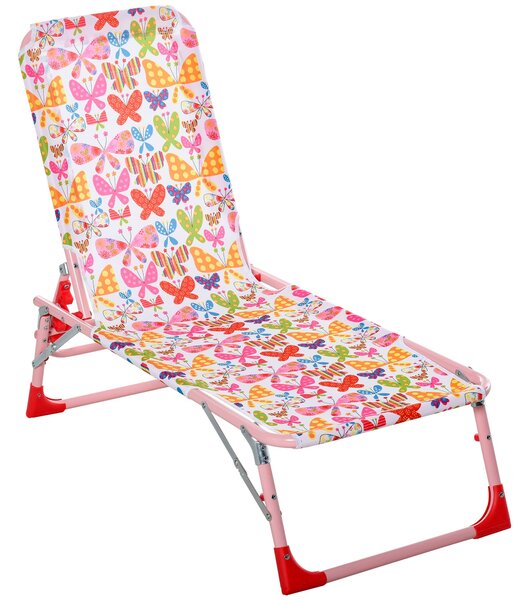 Lettino Prendisole Pieghevole per Bambini 118x40x24 cm in Metallo e Poliestere Rosa
