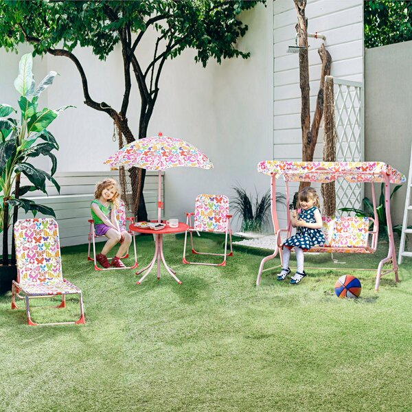 Lettino Prendisole Pieghevole per Bambini 118x40x24 cm in Metallo e Poliestere Rosa