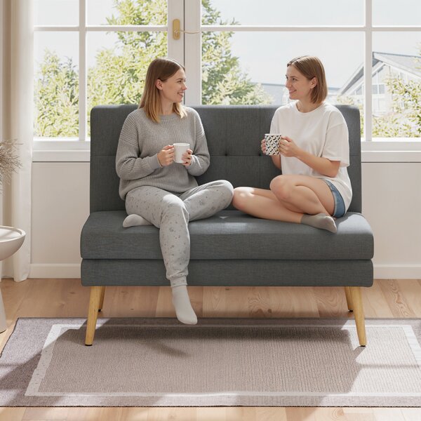 HOMCOM Divano 2 posti, schienale capitonné, gambe in legno, imbottitura spessa, effetto lino, per spazi piccoli, grigio | Aosom Italy